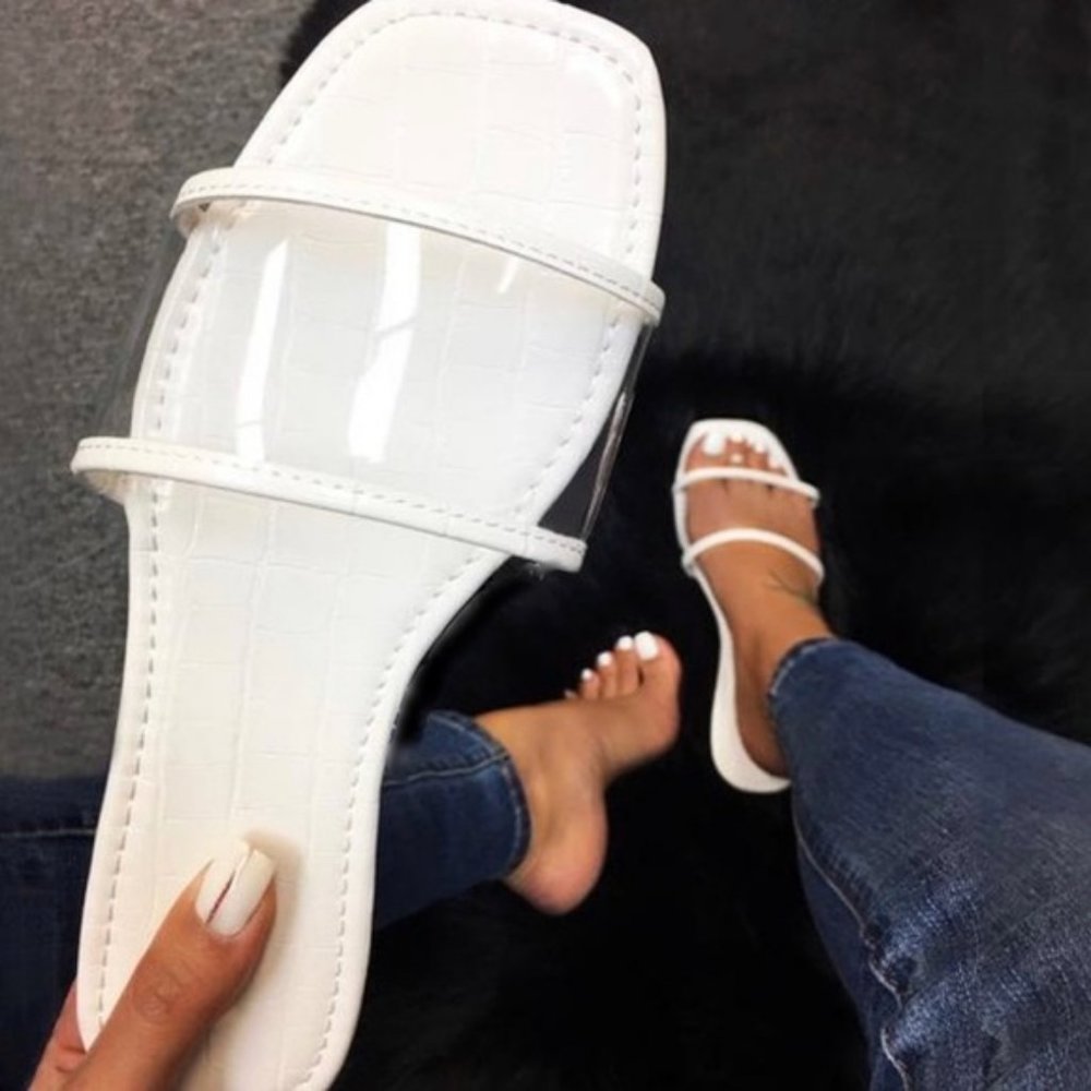 !! RESTOCKED !! Clear Strap Slide in White Croc - Picture 2 of 8